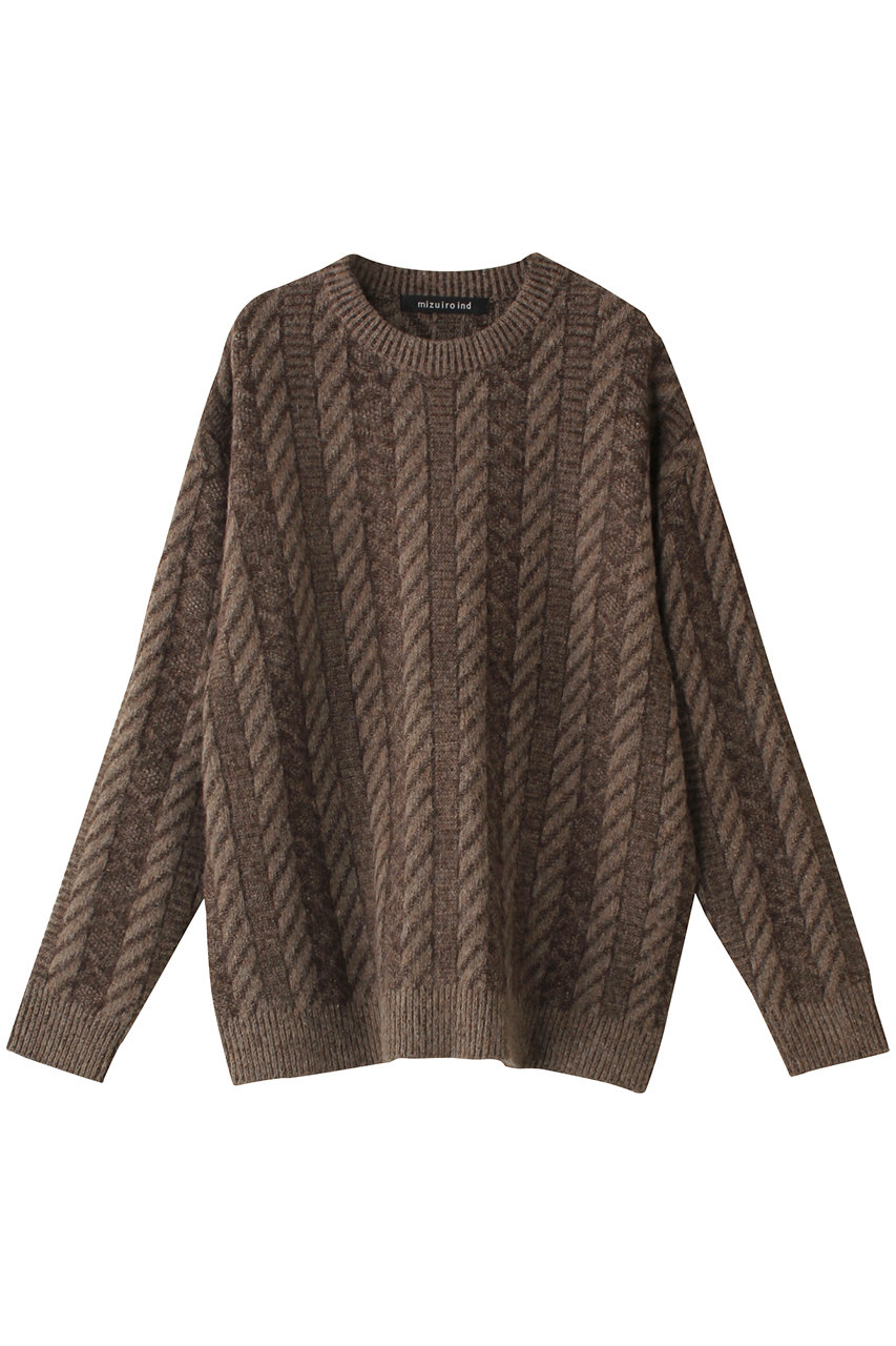 ミズイロインド/mizuiro indのplating stitch knit  crew neck P/O プルオーバー(brown/4-220067)