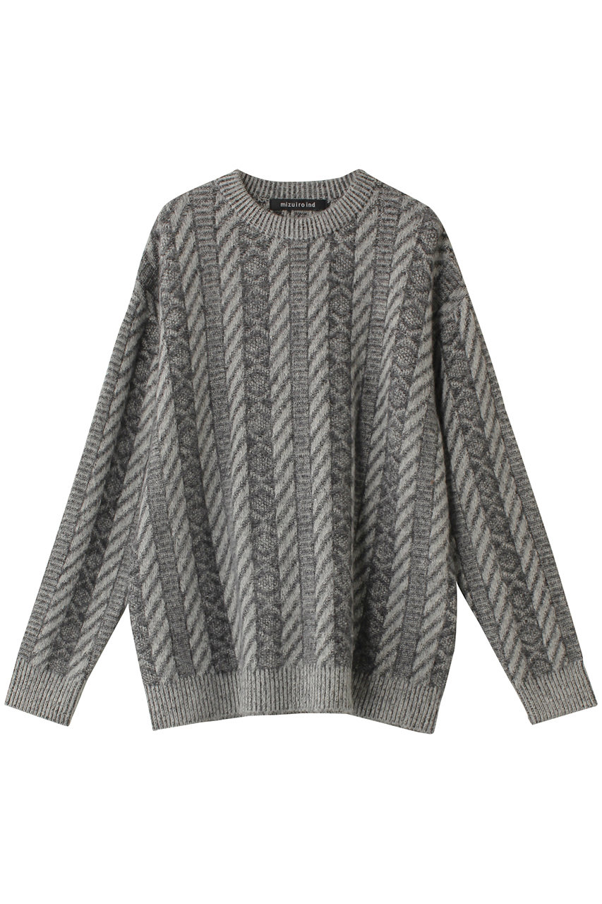 ミズイロインド/mizuiro indのplating stitch knit  crew neck P/O プルオーバー(black/4-220067)