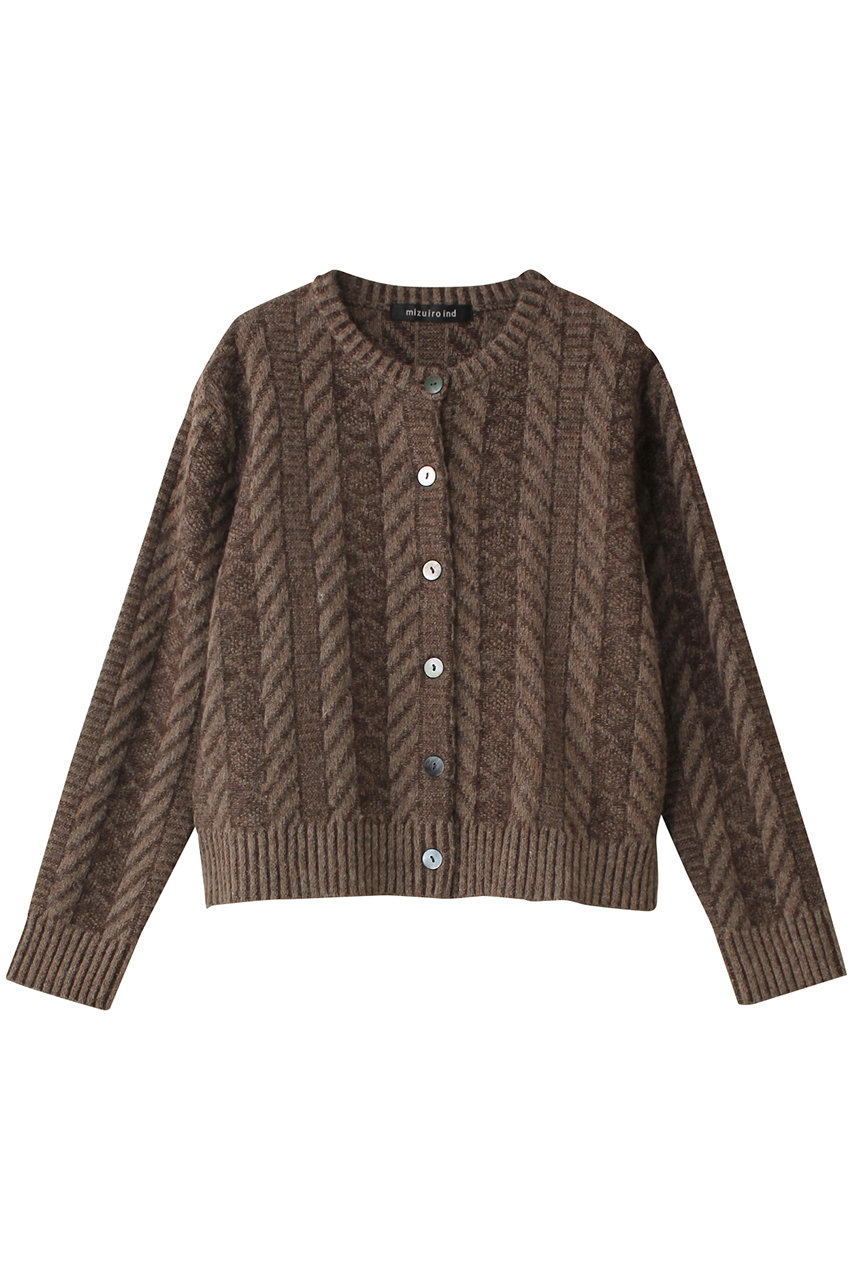 ミズイロインド/mizuiro indのplating stitch knit crew neck C/D カーディガン(brown/4-220068)