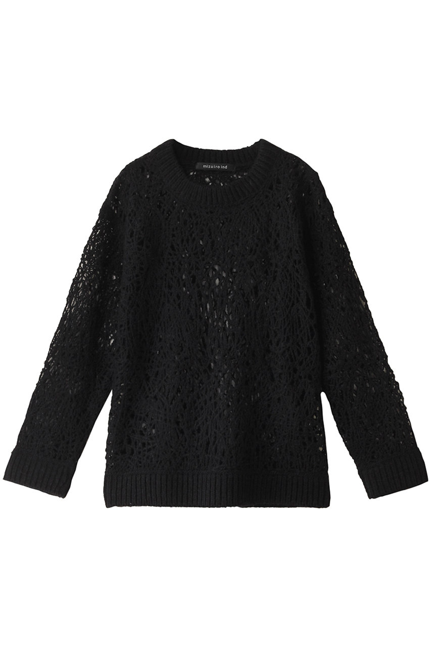 ミズイロインド/mizuiro indのwave yarn crew neck P/O プルオーバー(black/4-220059)