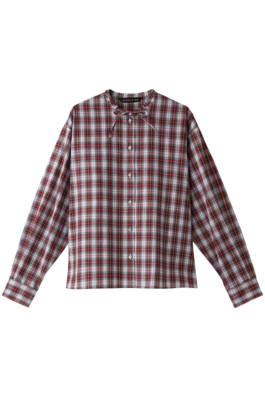 ミズイロインド/mizuiro indのcheck ribbon tie shirt シャツ(off white/4-230053)