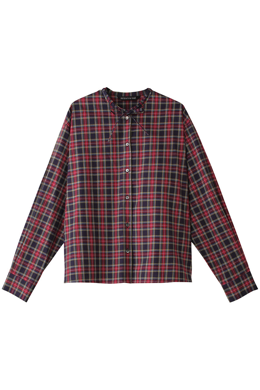 ミズイロインド/mizuiro indのcheck ribbon tie shirt シャツ(navy/4-230053)