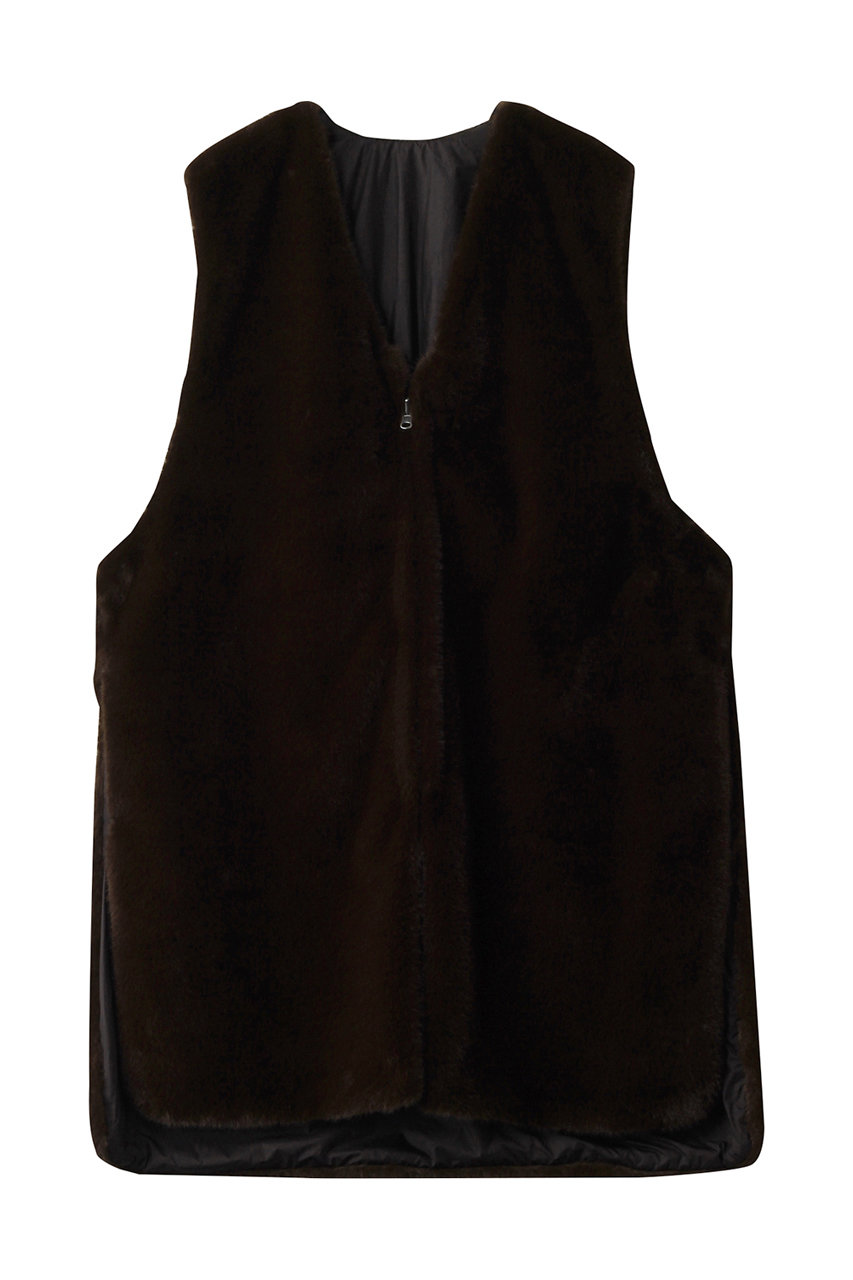 ミズイロインド/mizuiro indのfur boa reversible long vest ベスト(brown/4-230050)