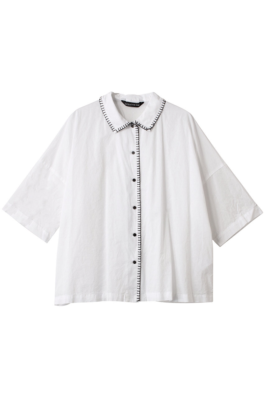 ミズイロインド/mizuiro indのblanket stitch wide shirt シャツ(off white/1-230070)