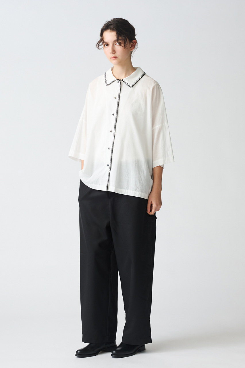 mizuiro ind(ミズイロインド)｜blanket stitch wide shirt
