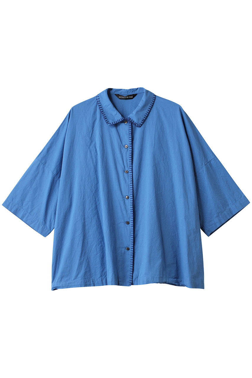 ミズイロインド/mizuiro indのblanket stitch wide shirt シャツ(blue/1-230070)