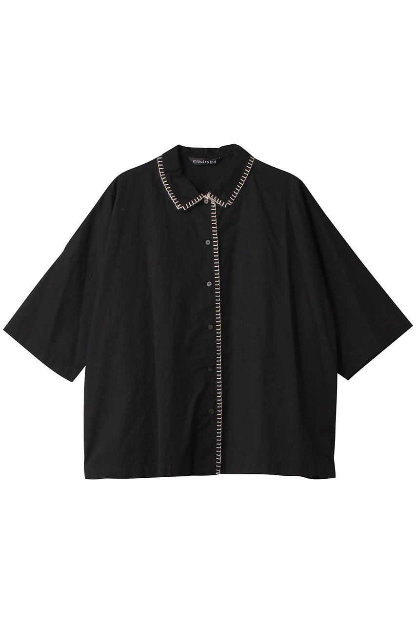 ミズイロインド/mizuiro indのblanket stitch wide shirt シャツ(black/1-230070)