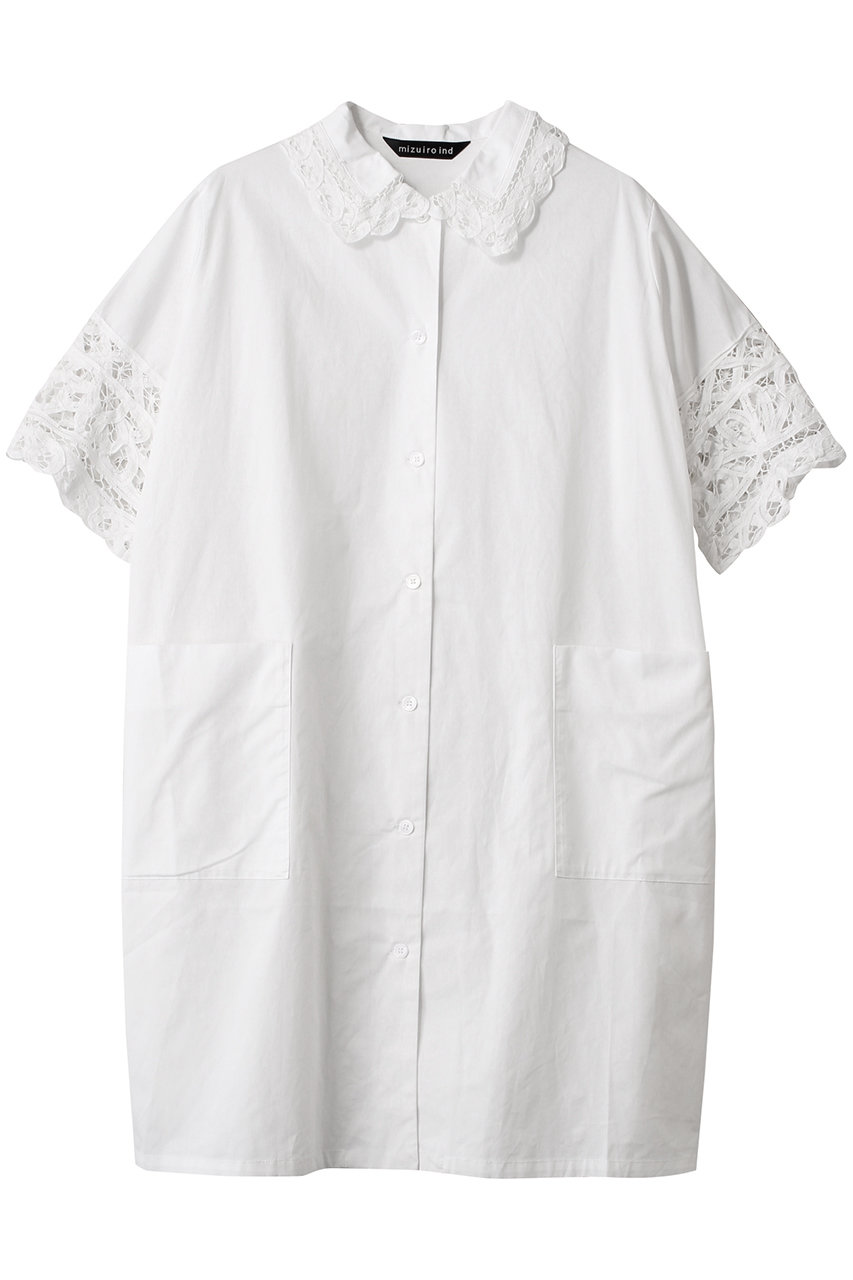 mizuiro ind batten lace wide shirt OP ワンピース (off white, F) ミズイロインド ELLE SHOP mizuiro ind batten lace wide shirt OP ワンピース (off white, F) ミズイロインド ELLE SHOP