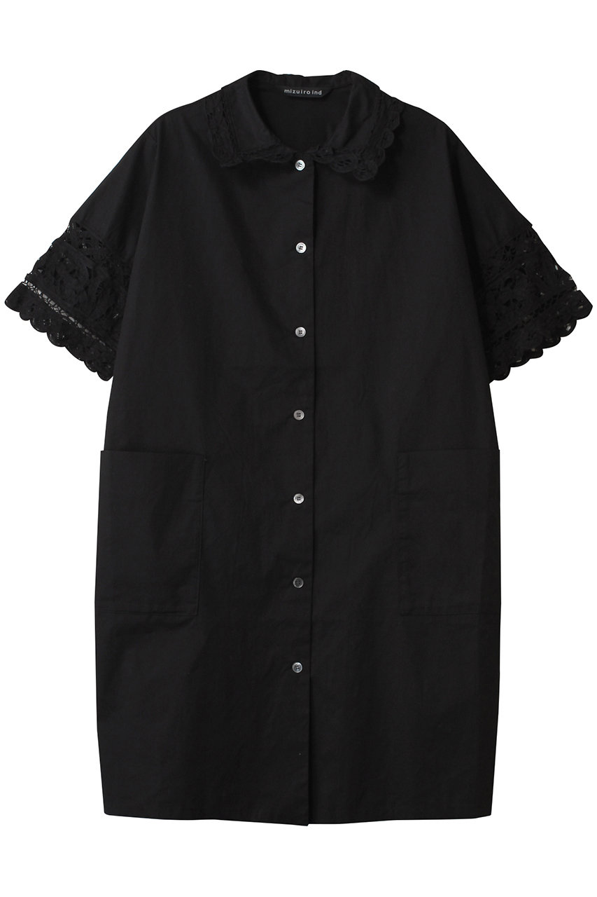 ミズイロインド/mizuiro indのbatten lace wide shirt OP ワンピース(black/1-250051)