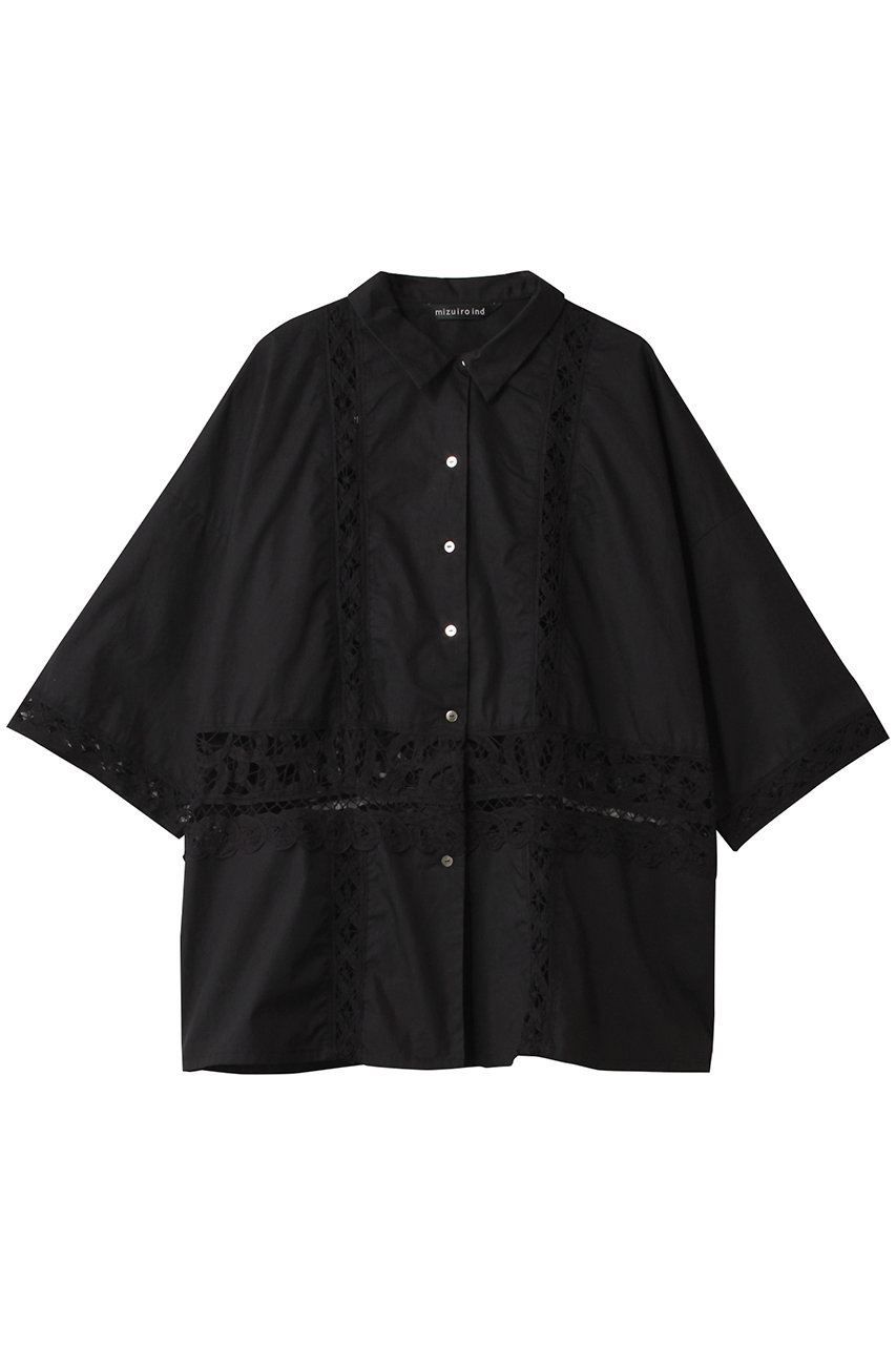 ミズイロインド/mizuiro indのbatten lace wide shirt シャツ(black/1-230071)