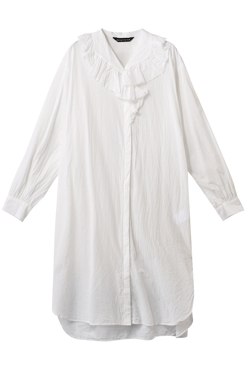 ミズイロインド/mizuiro indのfrill collar shirt OP ワンピース(off white/1-250067)