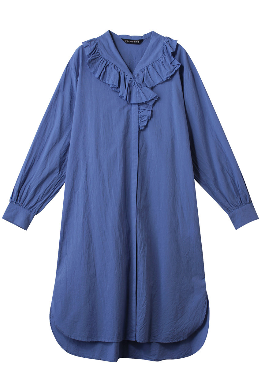 ミズイロインド/mizuiro indのfrill collar shirt OP ワンピース(blue/1-250067)