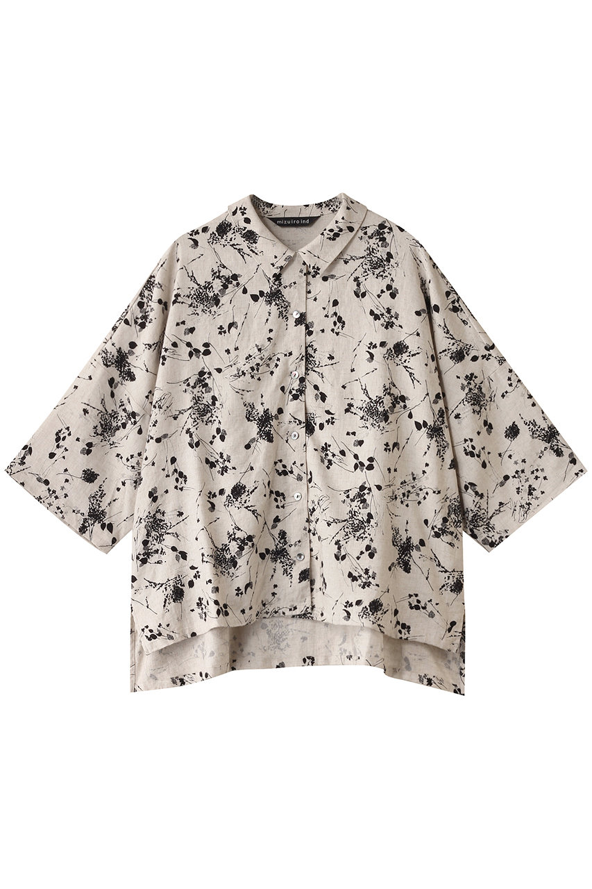 ミズイロインド/mizuiro indのrayon linen print wide shirt シャツ(black/1-230108)