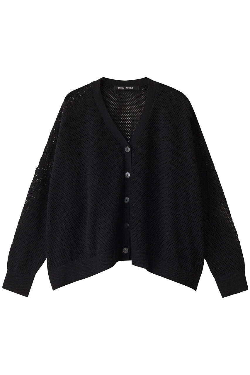 ミズイロインド/mizuiro indのsheer patterned V neck C/D カーディガン(black/1-220053)