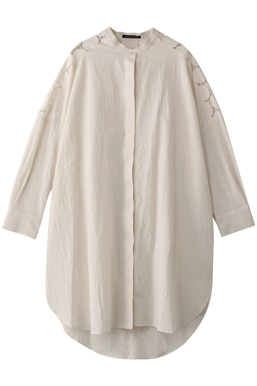 ミズイロインド/mizuiro indのlace mix stand collar shirt OP ワンピース(ivory/1-250065)