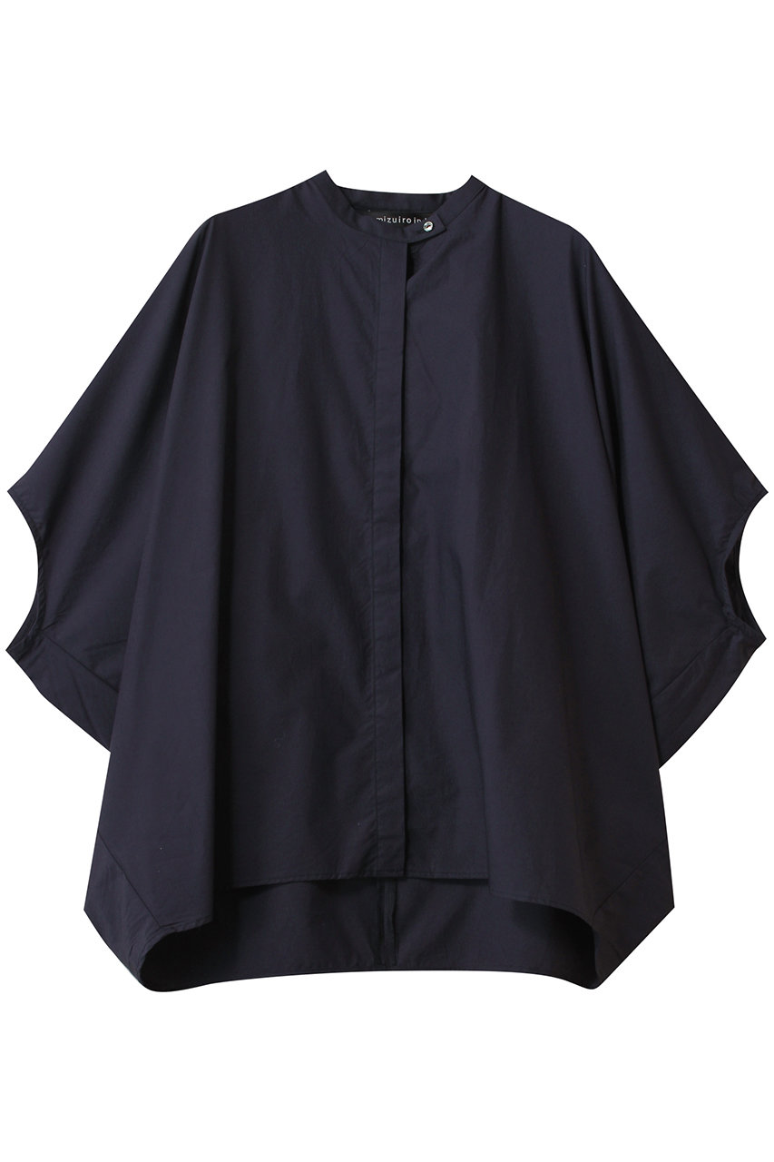 ミズイロインド/mizuiro indのstand collar cocoon shirt シャツ(navy/1-230089)