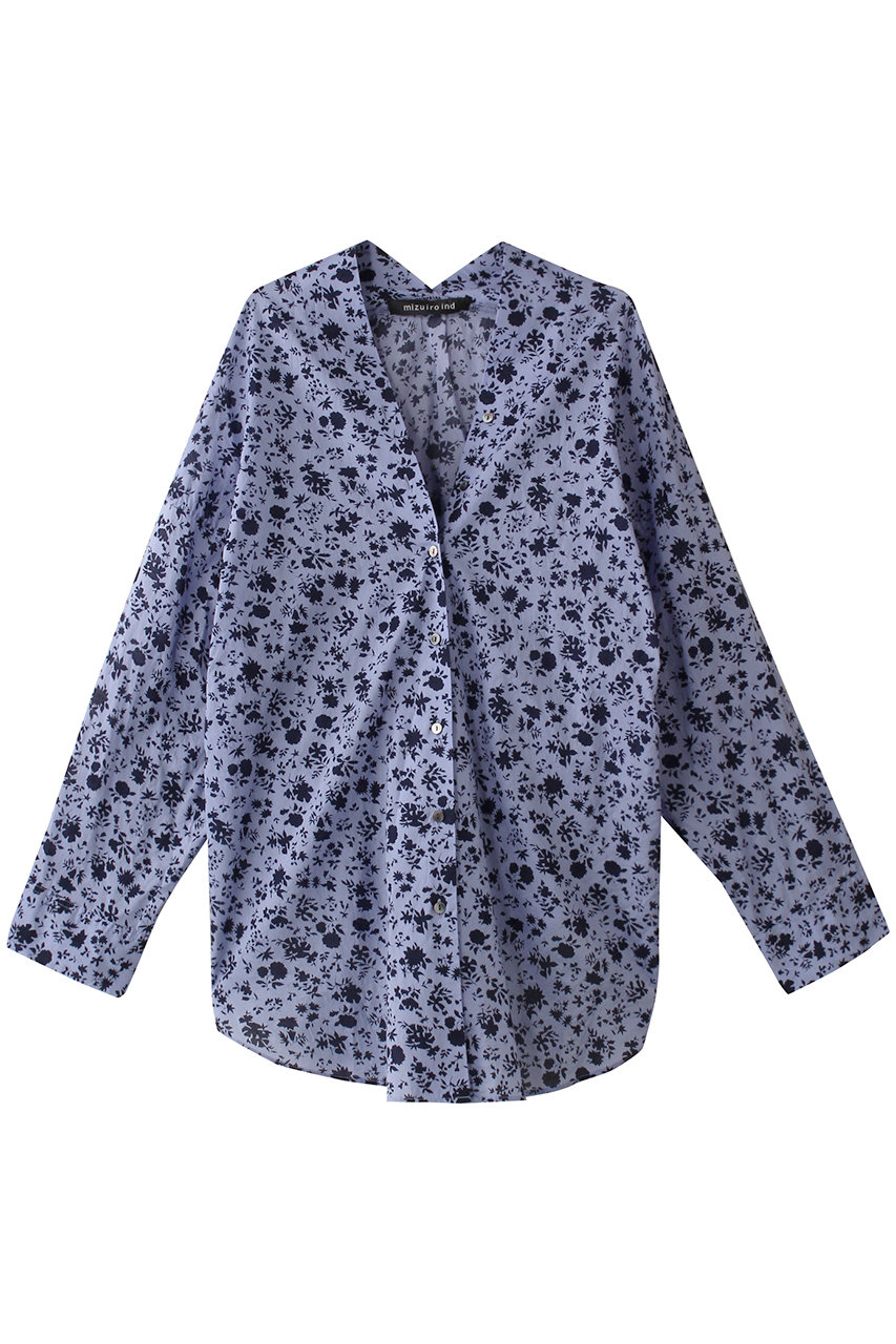 ミズイロインド/mizuiro indのsmall flower print V neck shirt シャツ(l.blue/1-230118)