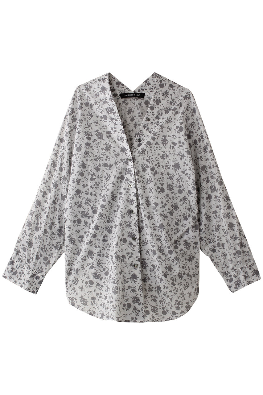 ミズイロインド/mizuiro indのsmall flower print V neck shirt シャツ(gray/1-230118)