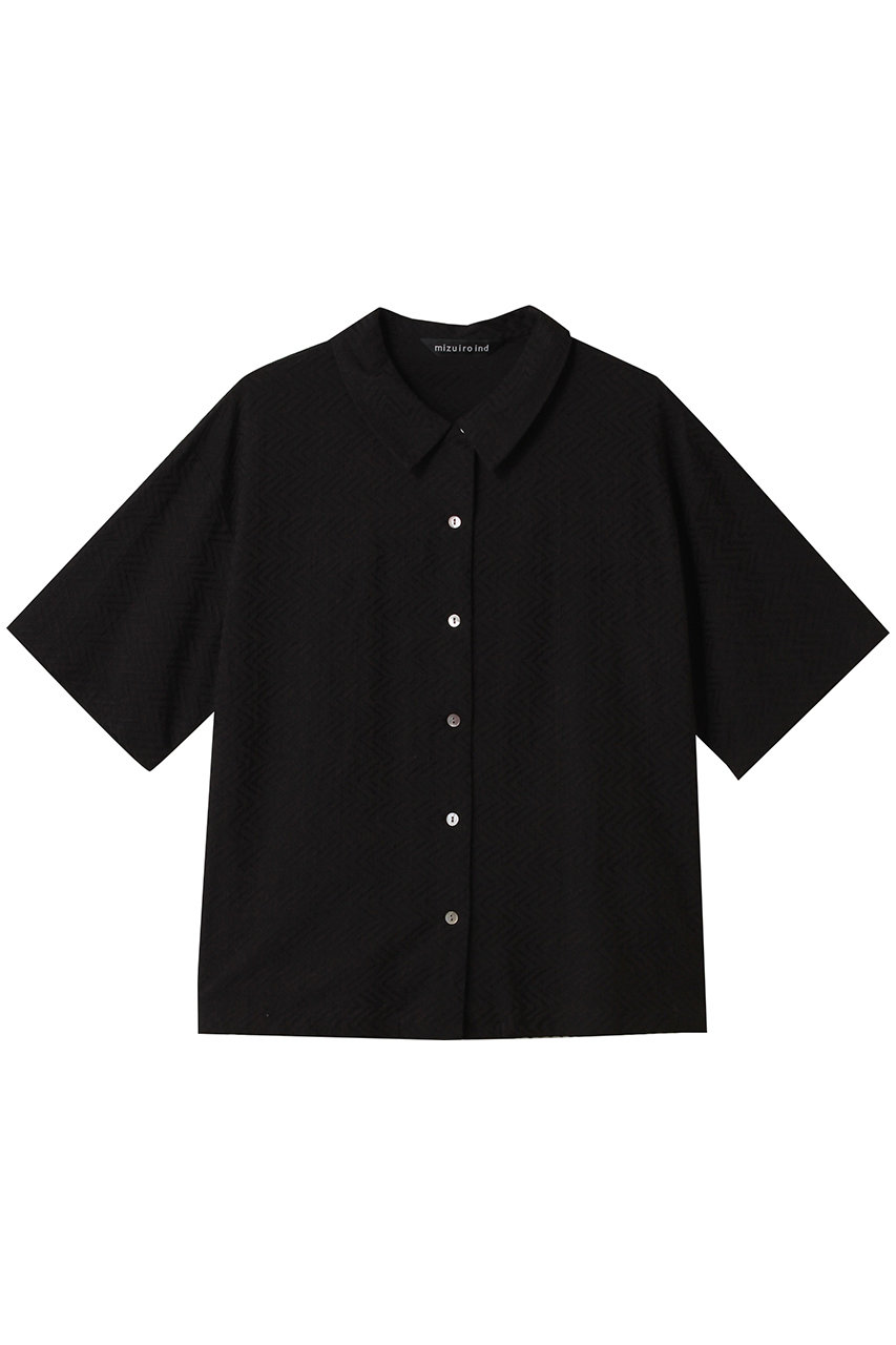 mizuiro ind cut jacquard half slv shirt シャツ (blackA, F) ミズイロインド ELLE SHOP mizuiro ind cut jacquard half slv shirt シャツ (blackA, F) ミズイロインド ELLE SHOP