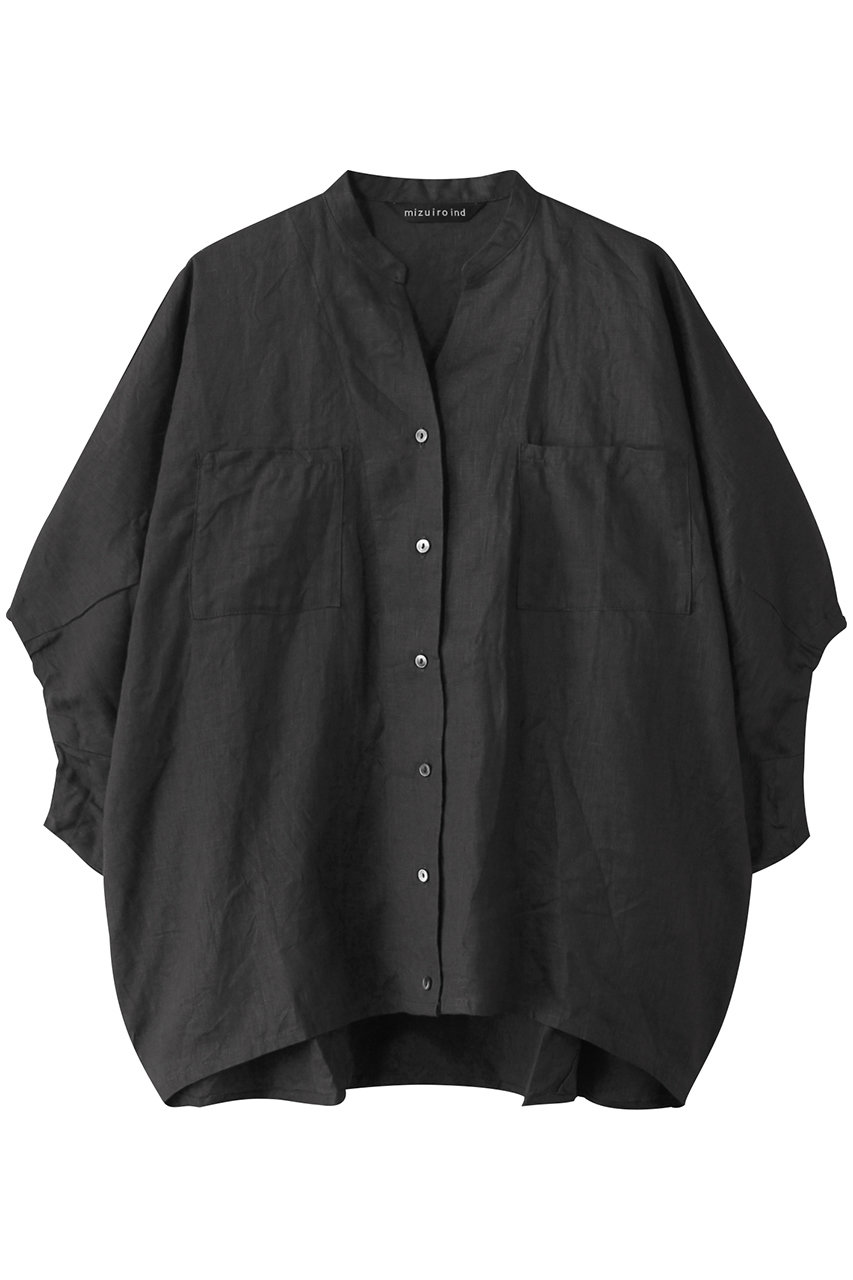 mizuiro ind linen stand collar cocoon shirt シャツ (c.gray, F) ミズイロインド ELLE SHOP mizuiro ind linen stand collar cocoon shirt シャツ (c.gray, F) ミズイロインド ELLE SHOP