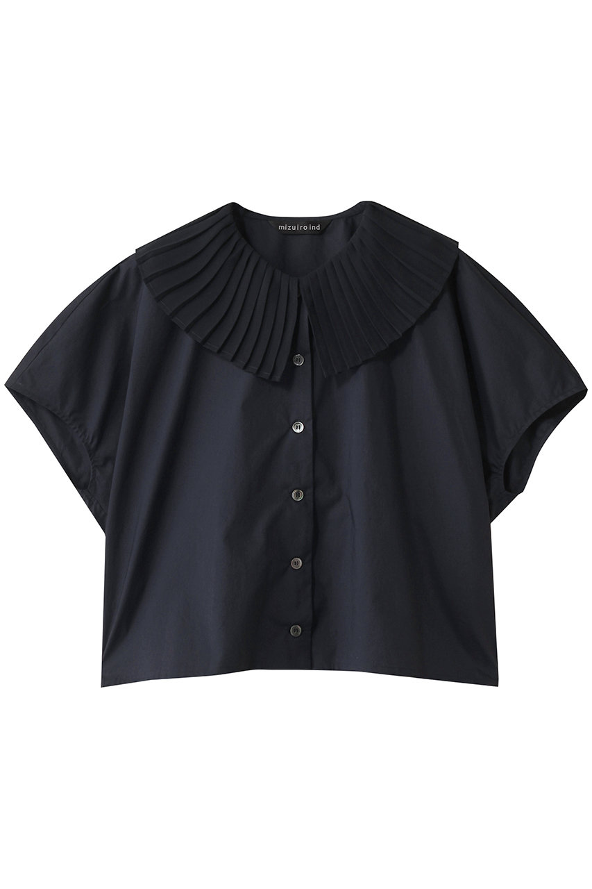 mizuiro ind pleats collar shirt シャツ (navy, F) ミズイロインド ELLE SHOP mizuiro ind pleats collar shirt シャツ (navy, F) ミズイロインド ELLE SHOP