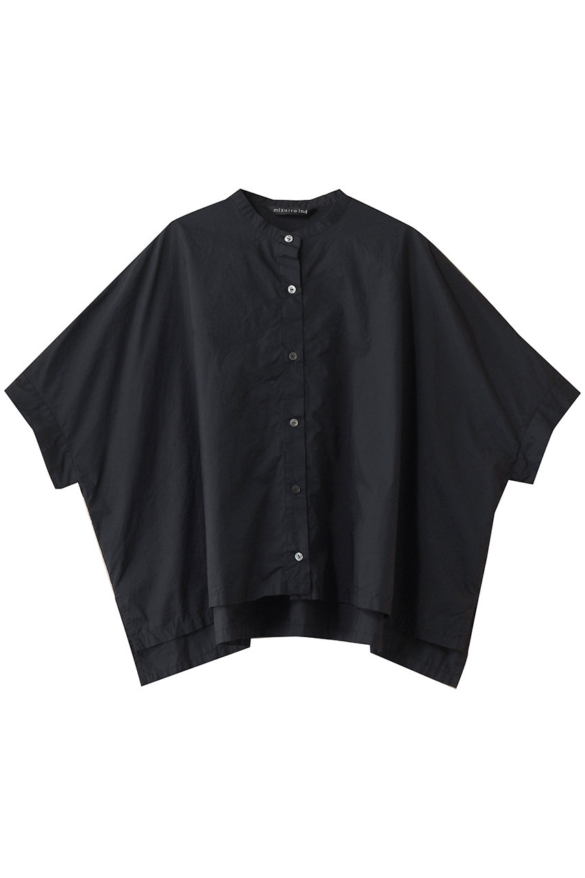 mizuiro ind stand collar wide shirt シャツ (navy, F) ミズイロインド ELLE SHOP mizuiro ind stand collar wide shirt シャツ (navy, F) ミズイロインド ELLE SHOP