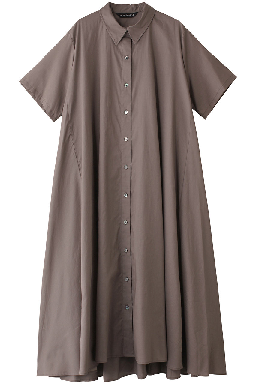 mizuiro ind half slv flare shirt OP ワンピース (beige, F) ミズイロインド ELLE SHOP mizuiro ind half slv flare shirt OP ワンピース (beige, F) ミズイロインド ELLE SHOP