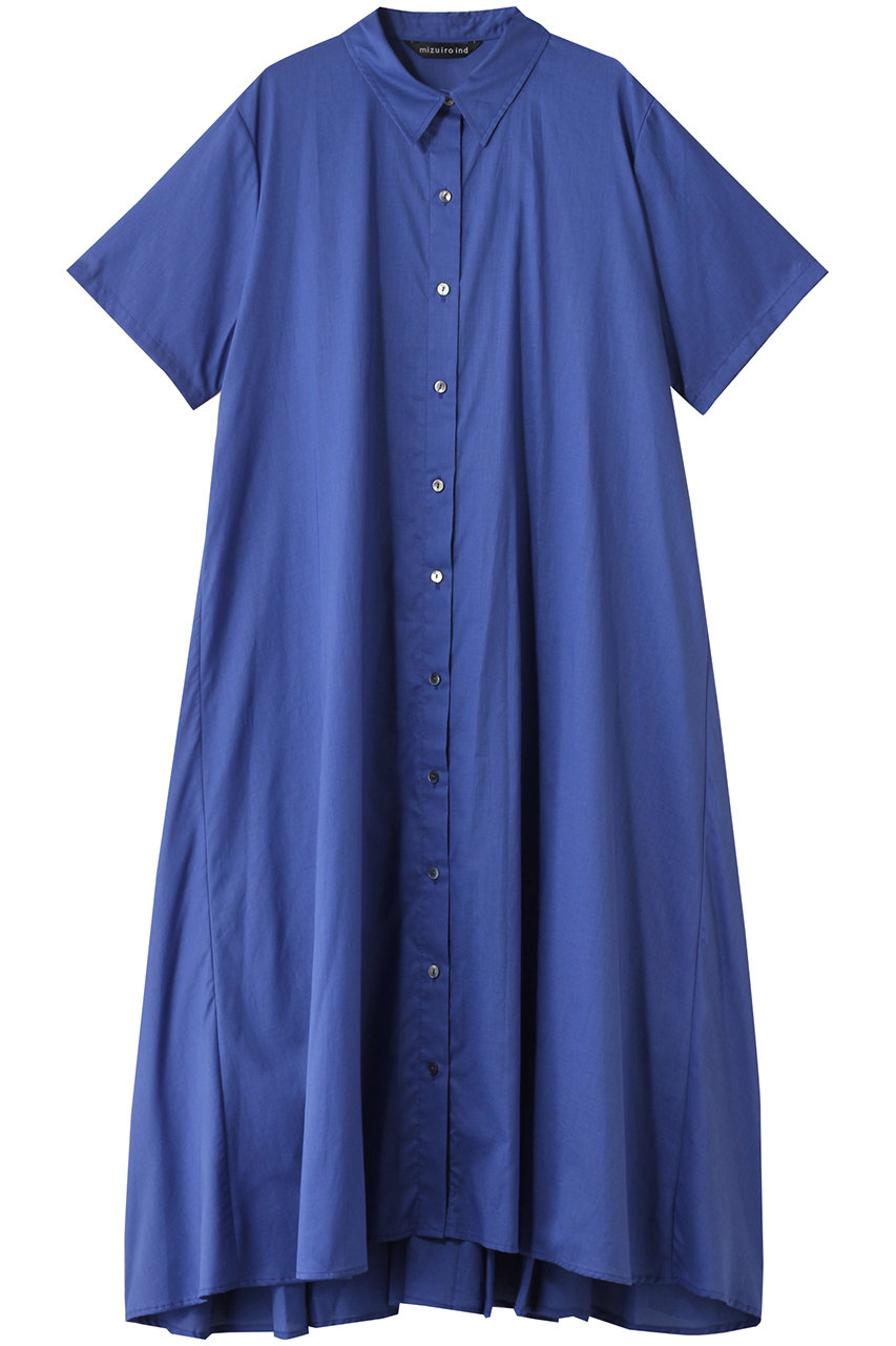 mizuiro ind half slv flare shirt OP ワンピース (blueA, F) ミズイロインド ELLE SHOP mizuiro ind half slv flare shirt OP ワンピース (blueA, F) ミズイロインド ELLE SHOP