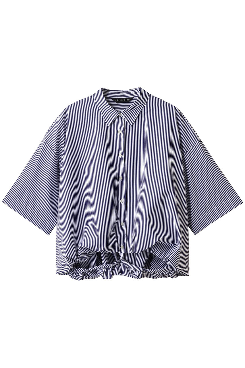 mizuiro ind stripe half slv balloon shirt シャツ (ネイビー, F) ミズイロインド ELLE SHOP mizuiro ind stripe half slv balloon shirt シャツ (ネイビー, F) ミズイロインド ELLE SHOP