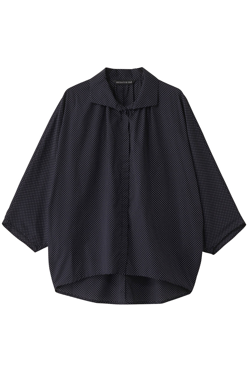 mizuiro ind dots gather dolman shirt シャツ (navy, F) ミズイロインド ELLE SHOP mizuiro ind dots gather dolman shirt シャツ (navy, F) ミズイロインド ELLE SHOP