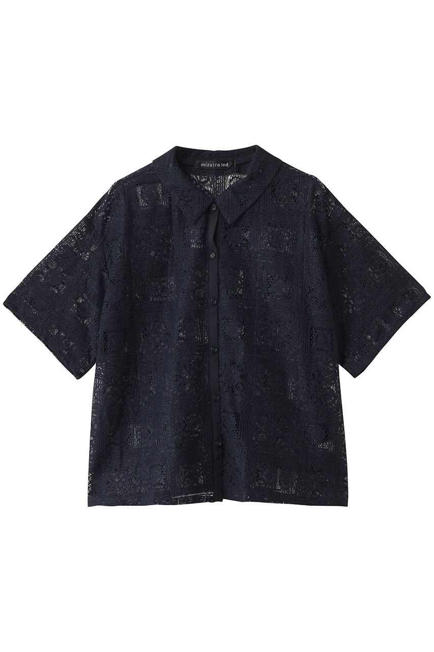 mizuiro ind tile lace shirt シャツ (navy, F) ミズイロインド ELLE SHOP mizuiro ind tile lace shirt シャツ (navy, F) ミズイロインド ELLE SHOP