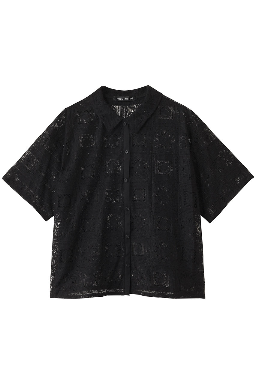 mizuiro ind tile lace shirt シャツ (black, F) ミズイロインド ELLE SHOP mizuiro ind tile lace shirt シャツ (black, F) ミズイロインド ELLE SHOP