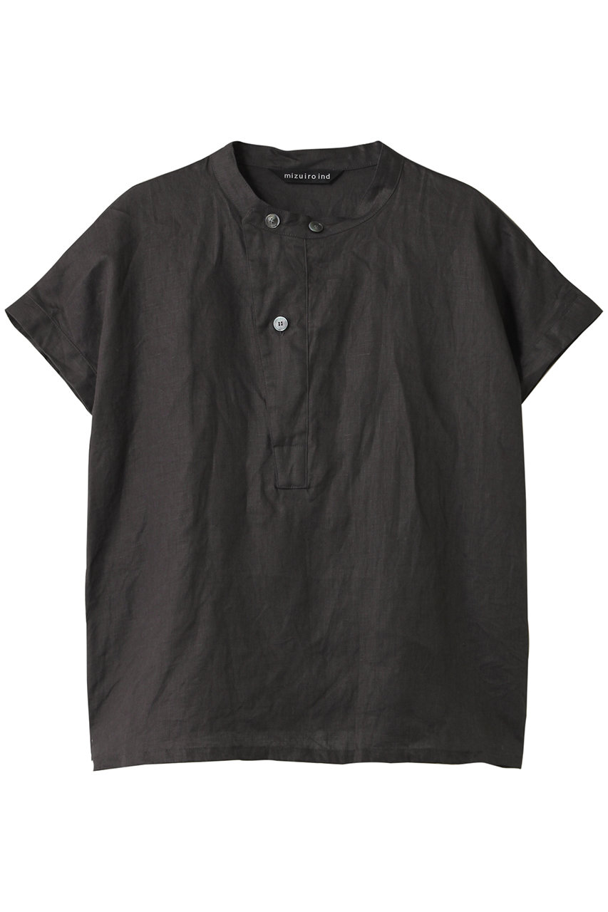 mizuiro ind linen stand collar shirt シャツ (c.gray, F) ミズイロインド ELLE SHOP mizuiro ind linen stand collar shirt シャツ (c.gray, F) ミズイロインド ELLE SHOP