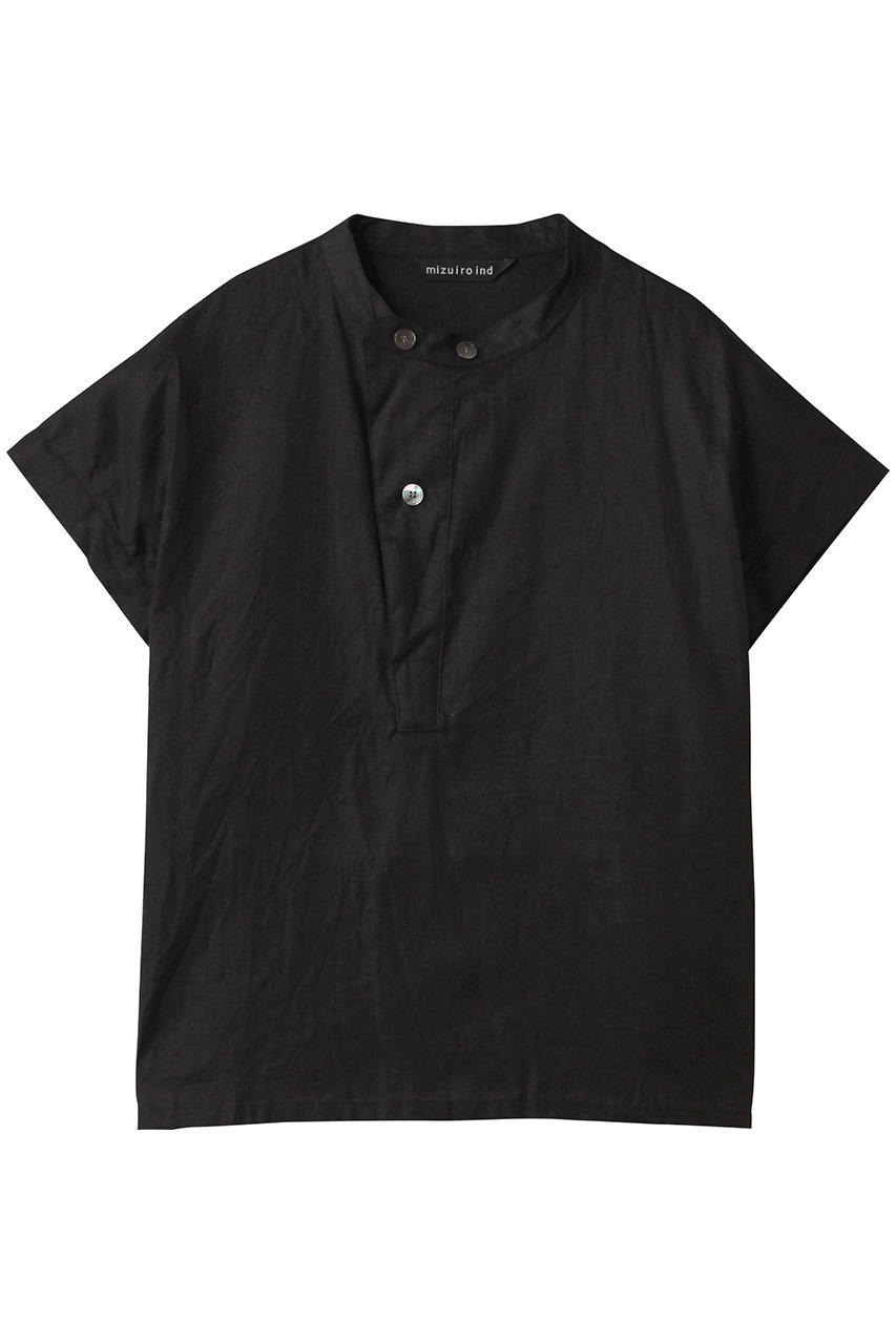 mizuiro ind linen stand collar shirt シャツ (black, F) ミズイロインド ELLE SHOP mizuiro ind linen stand collar shirt シャツ (black, F) ミズイロインド ELLE SHOP