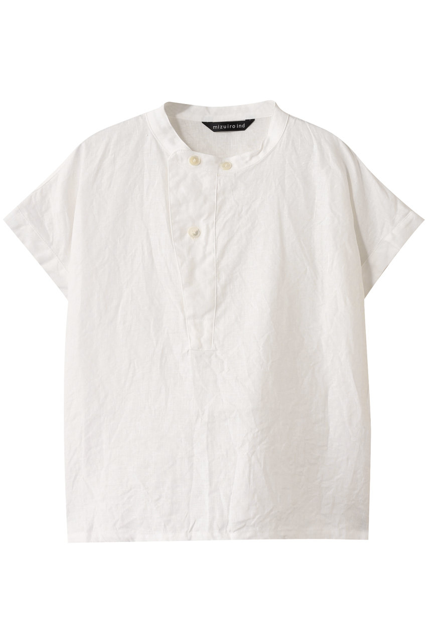 mizuiro ind linen stand collar shirt シャツ (off white, F) ミズイロインド ELLE SHOP mizuiro ind linen stand collar shirt シャツ (off white, F) ミズイロインド ELLE SHOP