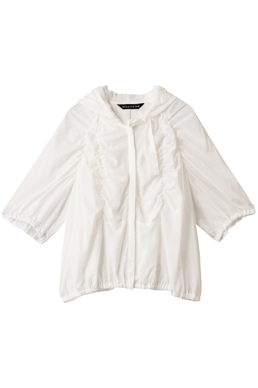 mizuiro ind gathered hooded shirt シャツ (off white, F) ミズイロインド ELLE SHOP mizuiro ind gathered hooded shirt シャツ (off white, F) ミズイロインド ELLE SHOP