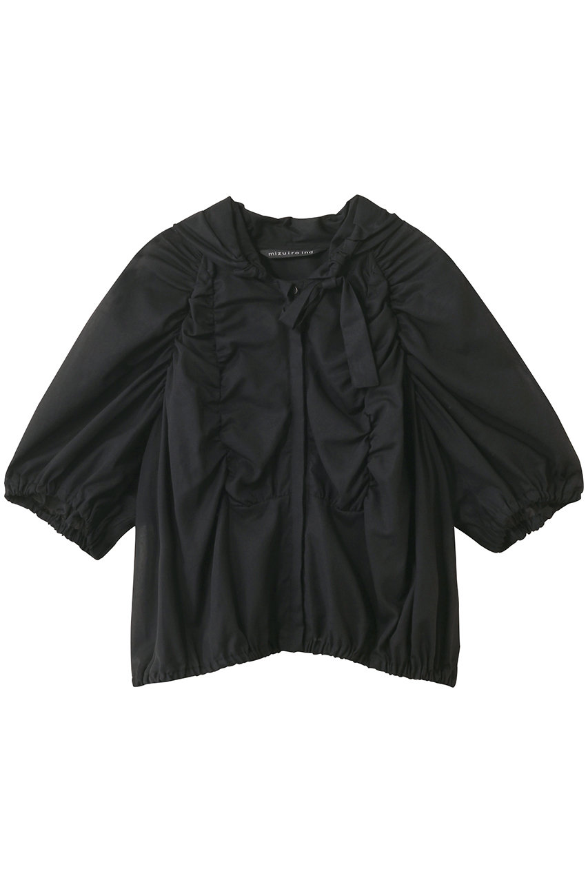 mizuiro ind gathered hooded shirt シャツ (black, F) ミズイロインド ELLE SHOP mizuiro ind gathered hooded shirt シャツ (black, F) ミズイロインド ELLE SHOP