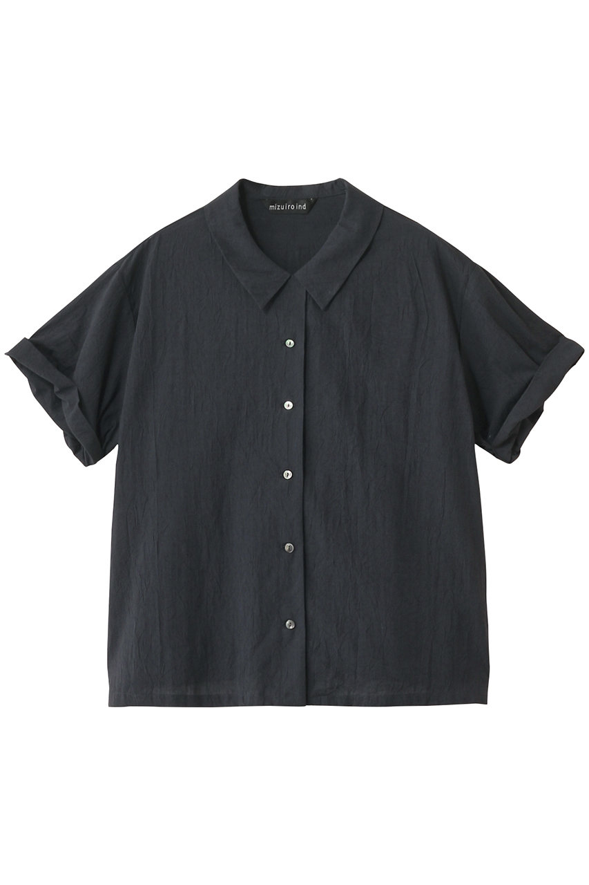 mizuiro ind roll up slv shirt シャツ (navy, F) ミズイロインド ELLE SHOP mizuiro ind roll up slv shirt シャツ (navy, F) ミズイロインド ELLE SHOP