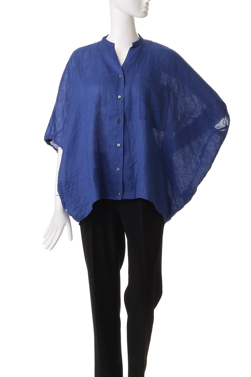mizuiro ind◆linen stand collar cocoon shirt/FREE/リネン/BLU mizuiro ind(ミズイロインド)｜linen stand collar cocoon shirt