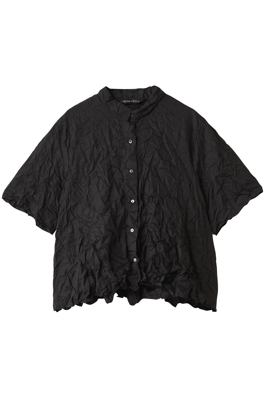 mizuiro ind washer pleats flare check shirt シャツ (black, F) ミズイロインド ELLE SHOP mizuiro ind washer pleats flare check shirt シャツ (black, F) ミズイロインド ELLE SHOP