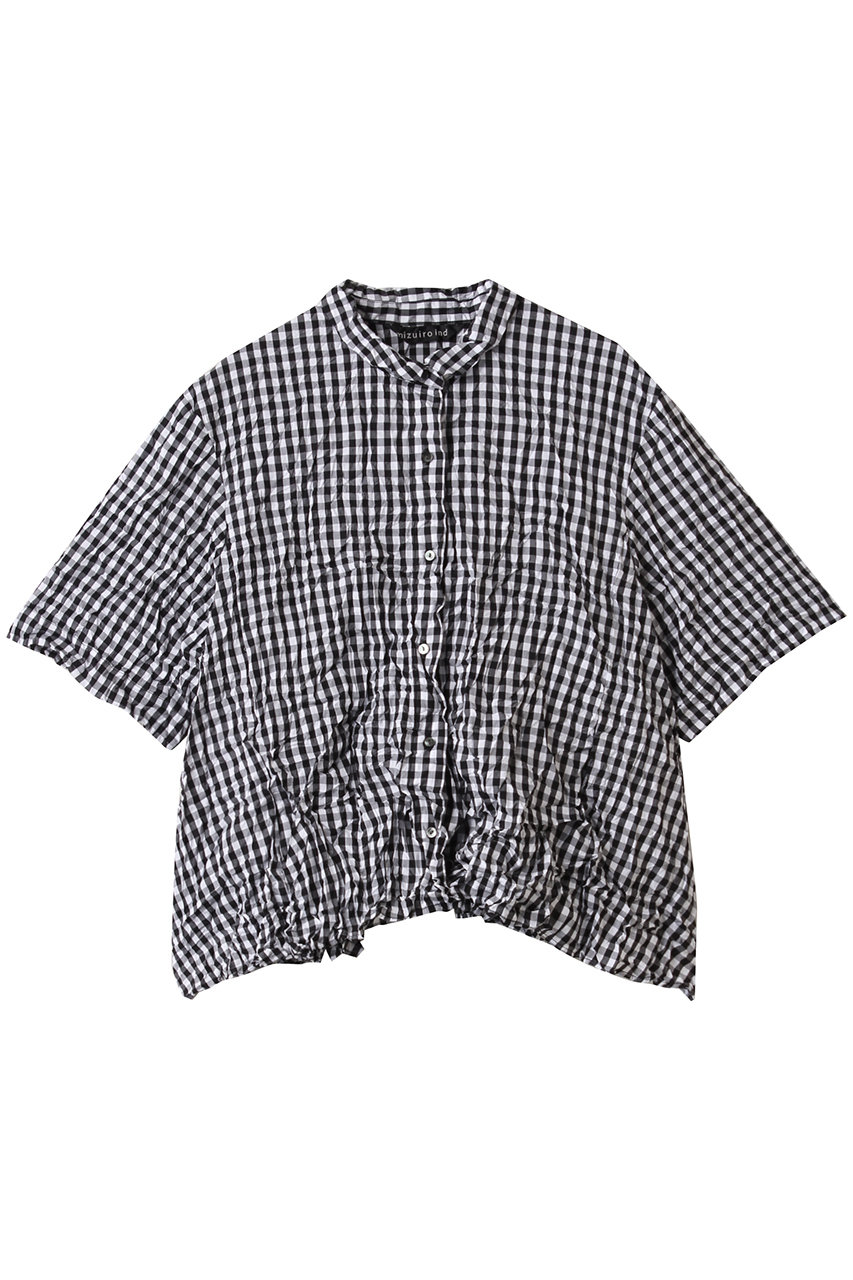 mizuiro ind washer pleats flare check shirt シャツ (98, F) ミズイロインド ELLE SHOP mizuiro ind washer pleats flare check shirt シャツ (98, F) ミズイロインド ELLE SHOP