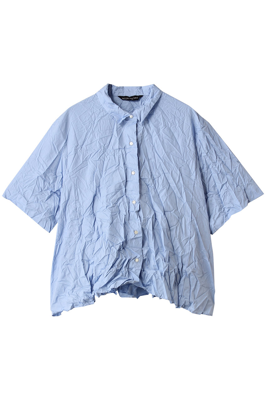 mizuiro ind washer pleats flare check shirt シャツ (blue, F) ミズイロインド ELLE SHOP mizuiro ind washer pleats flare check shirt シャツ (blue, F) ミズイロインド ELLE SHOP
