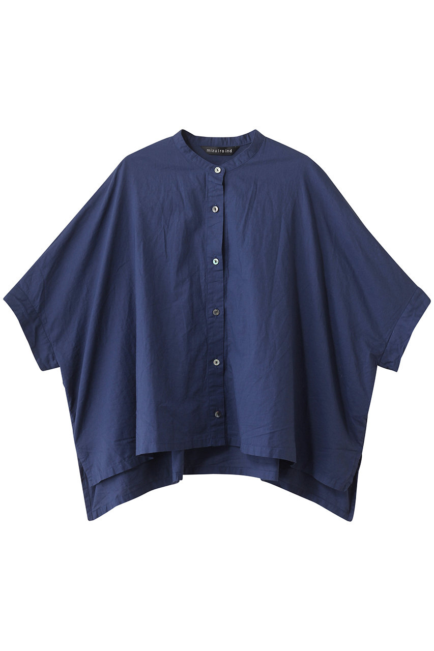 mizuiro ind linen blend stand collar wide shirt シャツ (blue, F) ミズイロインド ELLE SHOP mizuiro ind linen blend stand collar wide shirt シャツ (blue, F) ミズイロインド ELLE SHOP