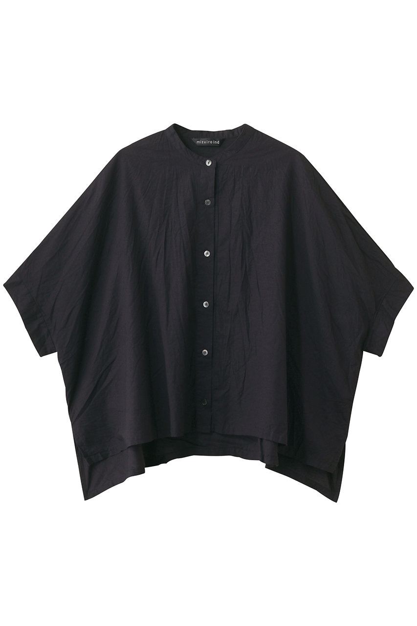 mizuiro ind linen blend stand collar wide shirt シャツ (navy, F) ミズイロインド ELLE SHOP mizuiro ind linen blend stand collar wide shirt シャツ (navy, F) ミズイロインド ELLE SHOP