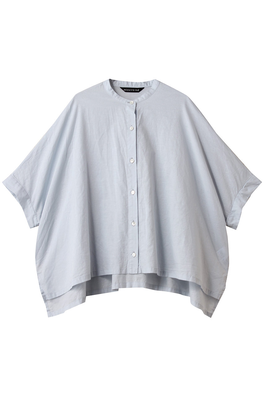 mizuiro ind linen blend stand collar wide shirt シャツ (l.blue, F) ミズイロインド ELLE SHOP mizuiro ind linen blend stand collar wide shirt シャツ (l.blue, F) ミズイロインド ELLE SHOP