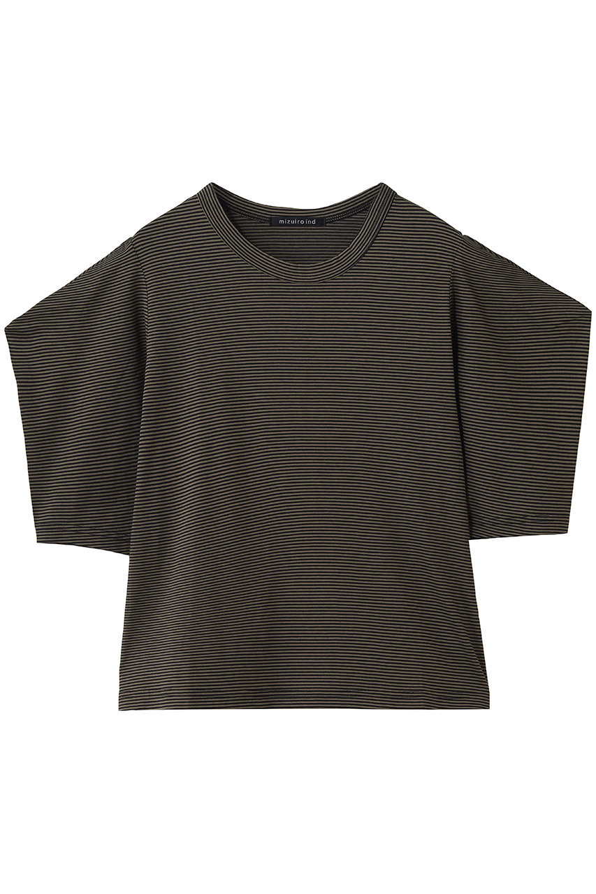 ミズイロインド/mizuiro indのborder drape slv Tshirt Tシャツ(khaki/2-210114)