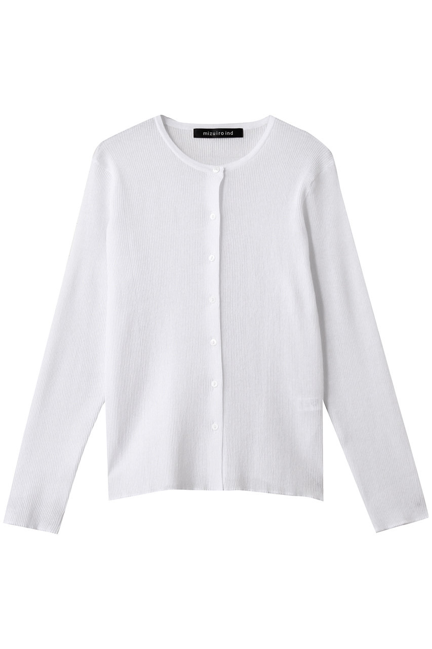 mizuiro ind crew neck rib C/D カーディガン (white, F) ミズイロインド ELLE SHOP