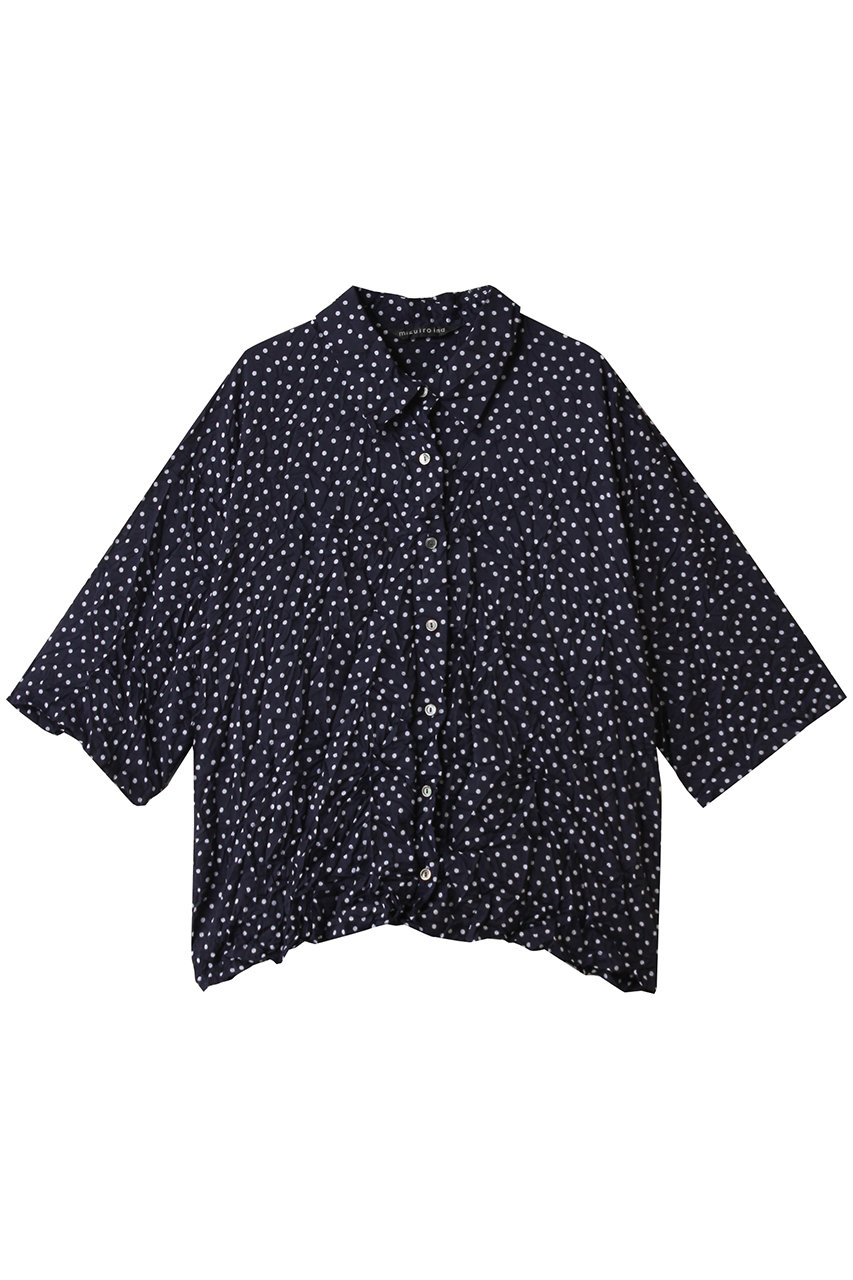 mizuiro ind dots print catch washer shirt シャツ (navy, F) ミズイロインド ELLE SHOP mizuiro ind dots print catch washer shirt シャツ (navy, F) ミズイロインド ELLE SHOP