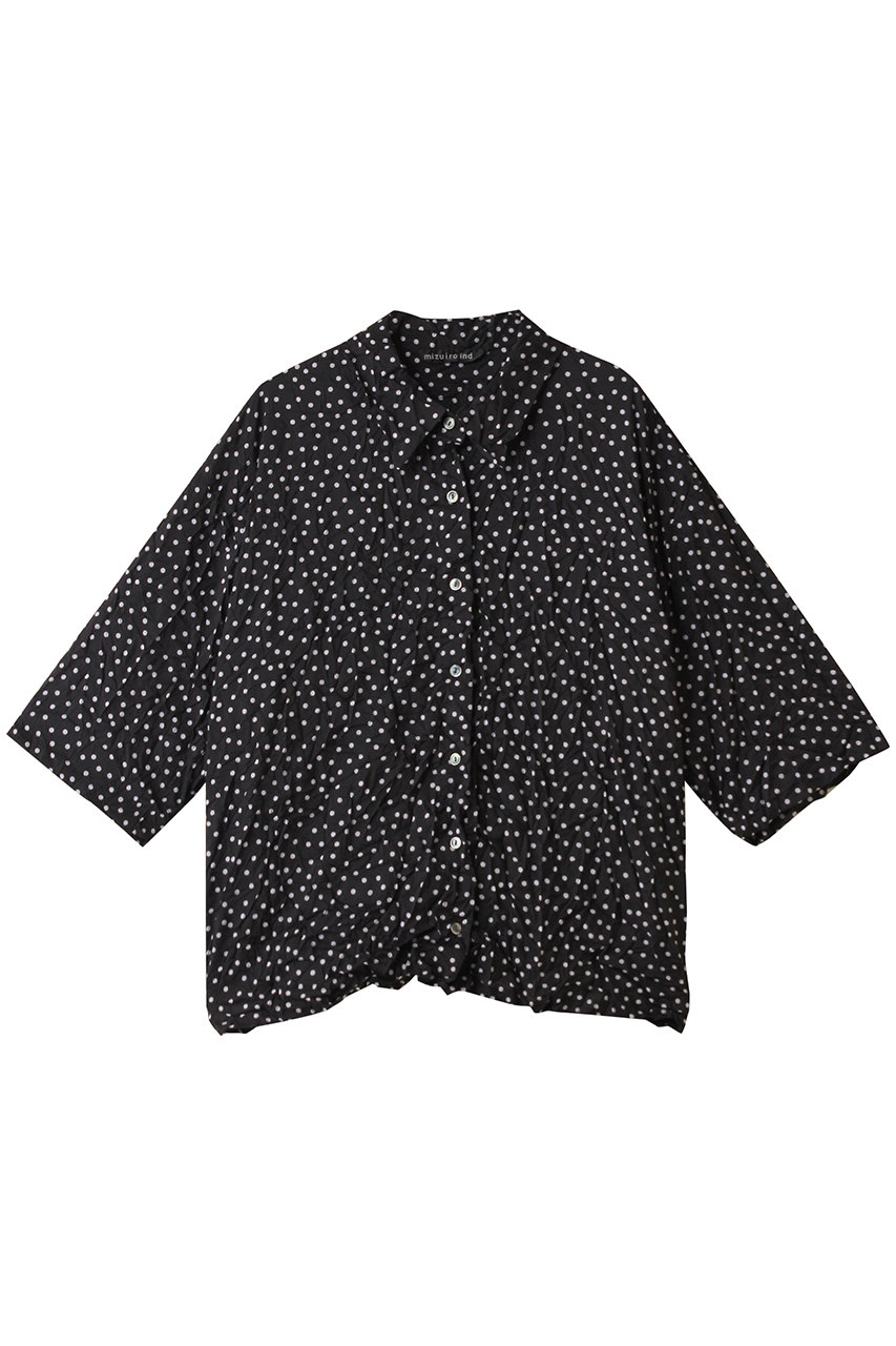 mizuiro ind dots print catch washer shirt シャツ (black, F) ミズイロインド ELLE SHOP mizuiro ind dots print catch washer shirt シャツ (black, F) ミズイロインド ELLE SHOP