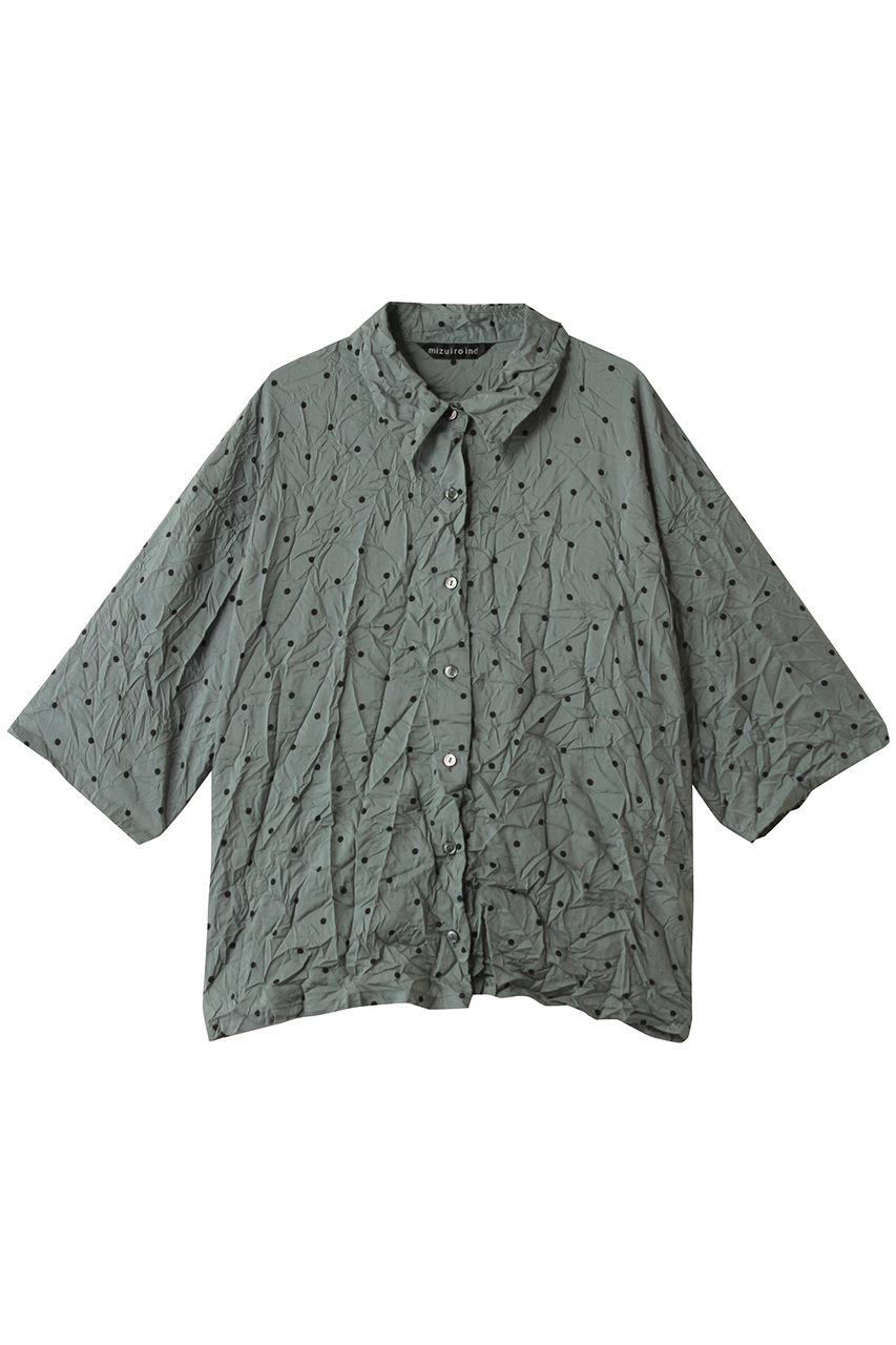 mizuiro ind dots print catch washer shirt シャツ (green, F) ミズイロインド ELLE SHOP mizuiro ind dots print catch washer shirt シャツ (green, F) ミズイロインド ELLE SHOP